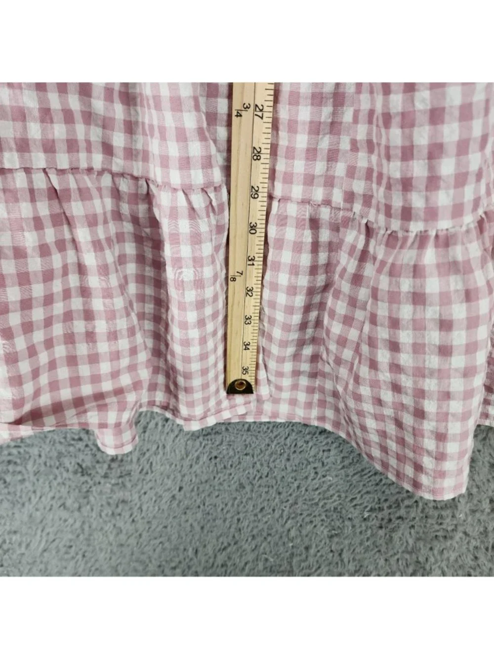 Shein Dress Womens 12 Pink Gingham Cap Sleeve Cottagecore Prairiecore Ruffle